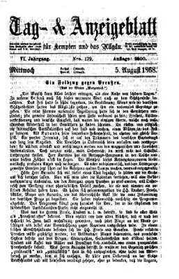 Tag- und Anzeigeblatt für Kempten und das Allgäu Mittwoch 5. August 1868