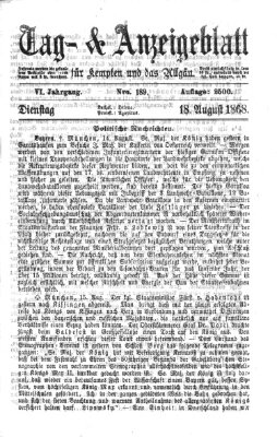 Tag- und Anzeigeblatt für Kempten und das Allgäu Dienstag 18. August 1868