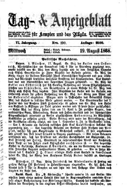 Tag- und Anzeigeblatt für Kempten und das Allgäu Mittwoch 19. August 1868