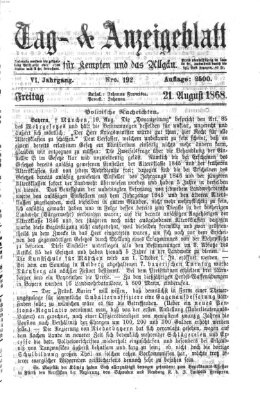 Tag- und Anzeigeblatt für Kempten und das Allgäu Freitag 21. August 1868