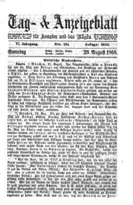 Tag- und Anzeigeblatt für Kempten und das Allgäu Sonntag 23. August 1868