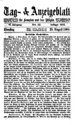 Tag- und Anzeigeblatt für Kempten und das Allgäu Dienstag 25. August 1868