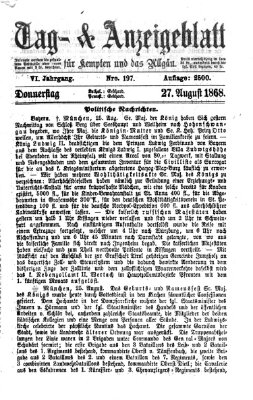 Tag- und Anzeigeblatt für Kempten und das Allgäu Donnerstag 27. August 1868