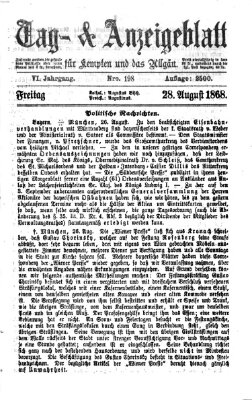 Tag- und Anzeigeblatt für Kempten und das Allgäu Freitag 28. August 1868