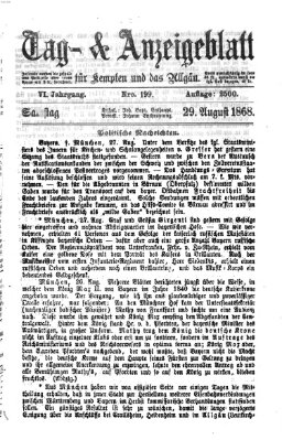 Tag- und Anzeigeblatt für Kempten und das Allgäu Samstag 29. August 1868