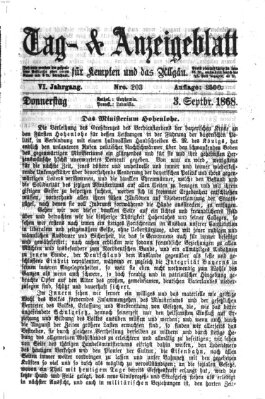 Tag- und Anzeigeblatt für Kempten und das Allgäu Donnerstag 3. September 1868