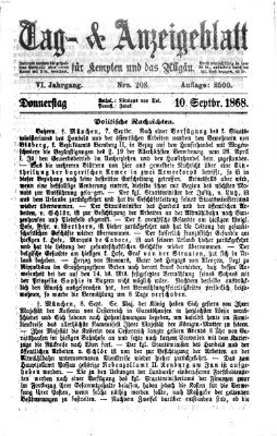 Tag- und Anzeigeblatt für Kempten und das Allgäu Donnerstag 10. September 1868