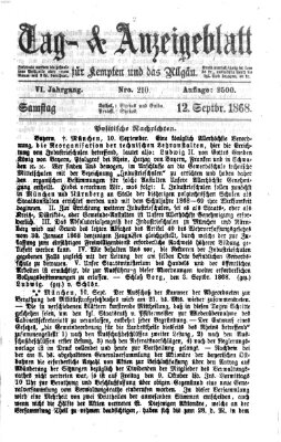 Tag- und Anzeigeblatt für Kempten und das Allgäu Samstag 12. September 1868