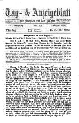 Tag- und Anzeigeblatt für Kempten und das Allgäu Dienstag 15. September 1868