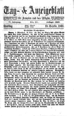 Tag- und Anzeigeblatt für Kempten und das Allgäu Freitag 18. September 1868