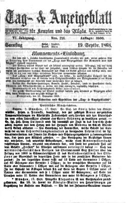 Tag- und Anzeigeblatt für Kempten und das Allgäu Samstag 19. September 1868