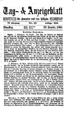 Tag- und Anzeigeblatt für Kempten und das Allgäu Dienstag 22. September 1868