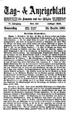 Tag- und Anzeigeblatt für Kempten und das Allgäu Donnerstag 24. September 1868