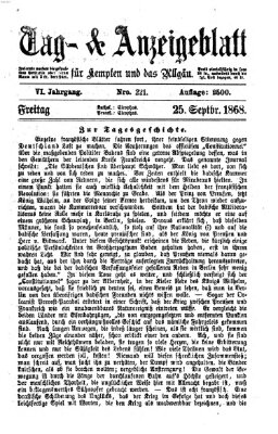 Tag- und Anzeigeblatt für Kempten und das Allgäu Freitag 25. September 1868