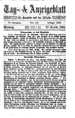 Tag- und Anzeigeblatt für Kempten und das Allgäu Sonntag 27. September 1868