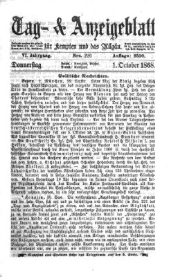 Tag- und Anzeigeblatt für Kempten und das Allgäu Donnerstag 1. Oktober 1868