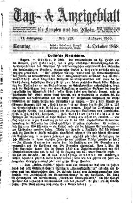 Tag- und Anzeigeblatt für Kempten und das Allgäu Sonntag 4. Oktober 1868