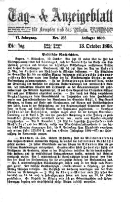 Tag- und Anzeigeblatt für Kempten und das Allgäu Dienstag 13. Oktober 1868