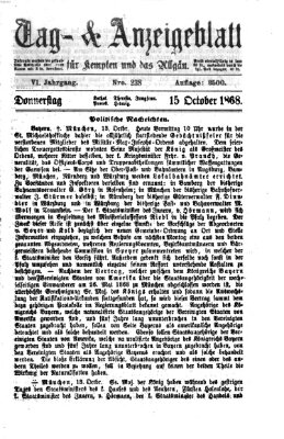 Tag- und Anzeigeblatt für Kempten und das Allgäu Donnerstag 15. Oktober 1868