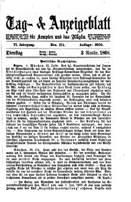 Tag- und Anzeigeblatt für Kempten und das Allgäu Dienstag 3. November 1868