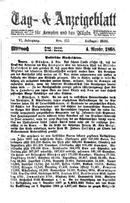 Tag- und Anzeigeblatt für Kempten und das Allgäu Mittwoch 4. November 1868