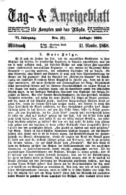 Tag- und Anzeigeblatt für Kempten und das Allgäu Mittwoch 11. November 1868