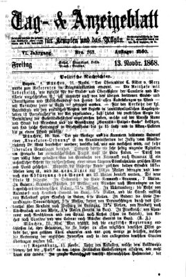 Tag- und Anzeigeblatt für Kempten und das Allgäu Freitag 13. November 1868