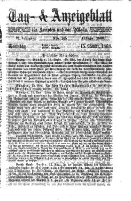 Tag- und Anzeigeblatt für Kempten und das Allgäu Sonntag 15. November 1868