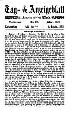 Tag- und Anzeigeblatt für Kempten und das Allgäu Donnerstag 3. Dezember 1868