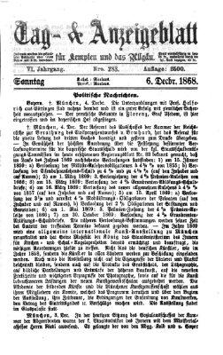 Tag- und Anzeigeblatt für Kempten und das Allgäu Sonntag 6. Dezember 1868