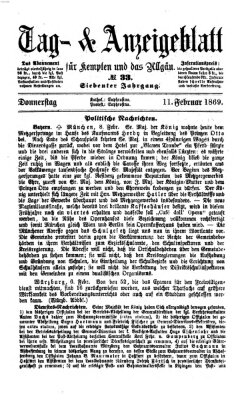 Tag- und Anzeigeblatt für Kempten und das Allgäu Donnerstag 11. Februar 1869