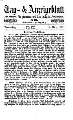 Tag- und Anzeigeblatt für Kempten und das Allgäu Donnerstag 18. März 1869