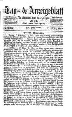 Tag- und Anzeigeblatt für Kempten und das Allgäu Sonntag 21. März 1869