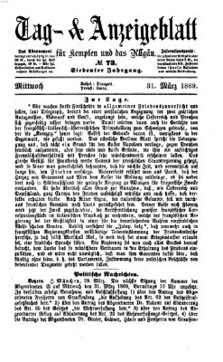 Tag- und Anzeigeblatt für Kempten und das Allgäu Mittwoch 31. März 1869