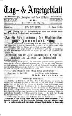 Tag- und Anzeigeblatt für Kempten und das Allgäu Sonntag 16. Mai 1869