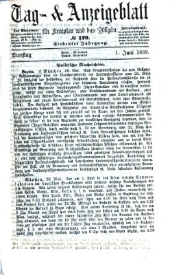 Tag- und Anzeigeblatt für Kempten und das Allgäu Dienstag 1. Juni 1869