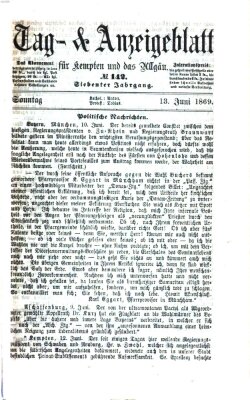 Tag- und Anzeigeblatt für Kempten und das Allgäu Sonntag 13. Juni 1869