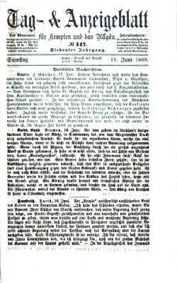 Tag- und Anzeigeblatt für Kempten und das Allgäu Samstag 19. Juni 1869