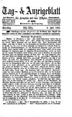 Tag- und Anzeigeblatt für Kempten und das Allgäu Samstag 3. Juli 1869