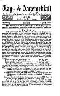 Tag- und Anzeigeblatt für Kempten und das Allgäu Sonntag 4. Juli 1869