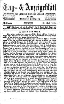 Tag- und Anzeigeblatt für Kempten und das Allgäu Mittwoch 21. Juli 1869