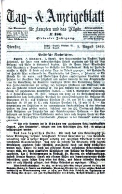 Tag- und Anzeigeblatt für Kempten und das Allgäu Dienstag 3. August 1869