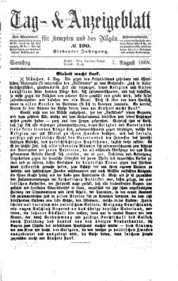 Tag- und Anzeigeblatt für Kempten und das Allgäu Samstag 7. August 1869