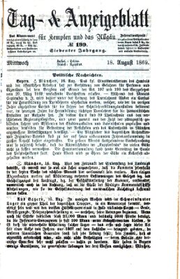 Tag- und Anzeigeblatt für Kempten und das Allgäu Mittwoch 18. August 1869