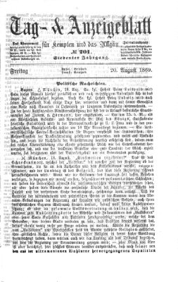 Tag- und Anzeigeblatt für Kempten und das Allgäu Freitag 20. August 1869