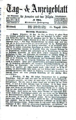 Tag- und Anzeigeblatt für Kempten und das Allgäu Mittwoch 25. August 1869