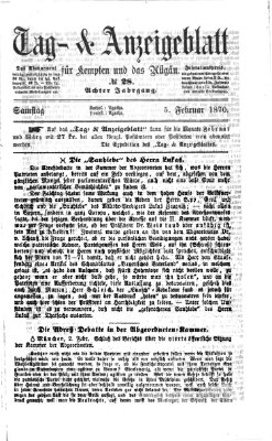 Tag- und Anzeigeblatt für Kempten und das Allgäu Samstag 5. Februar 1870