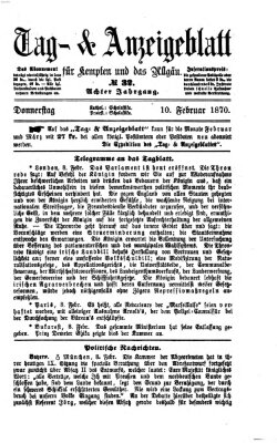 Tag- und Anzeigeblatt für Kempten und das Allgäu Donnerstag 10. Februar 1870