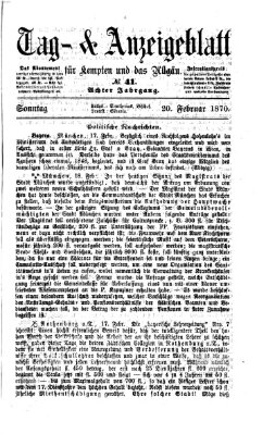 Tag- und Anzeigeblatt für Kempten und das Allgäu Sonntag 20. Februar 1870