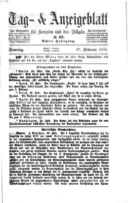 Tag- und Anzeigeblatt für Kempten und das Allgäu Sonntag 27. Februar 1870